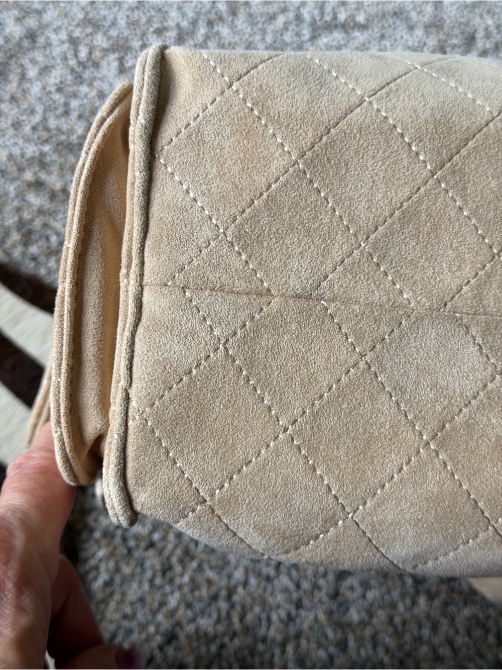 Suede Quilted Drawstring Shoulder Bag in Beige - Picture 12 of 15
